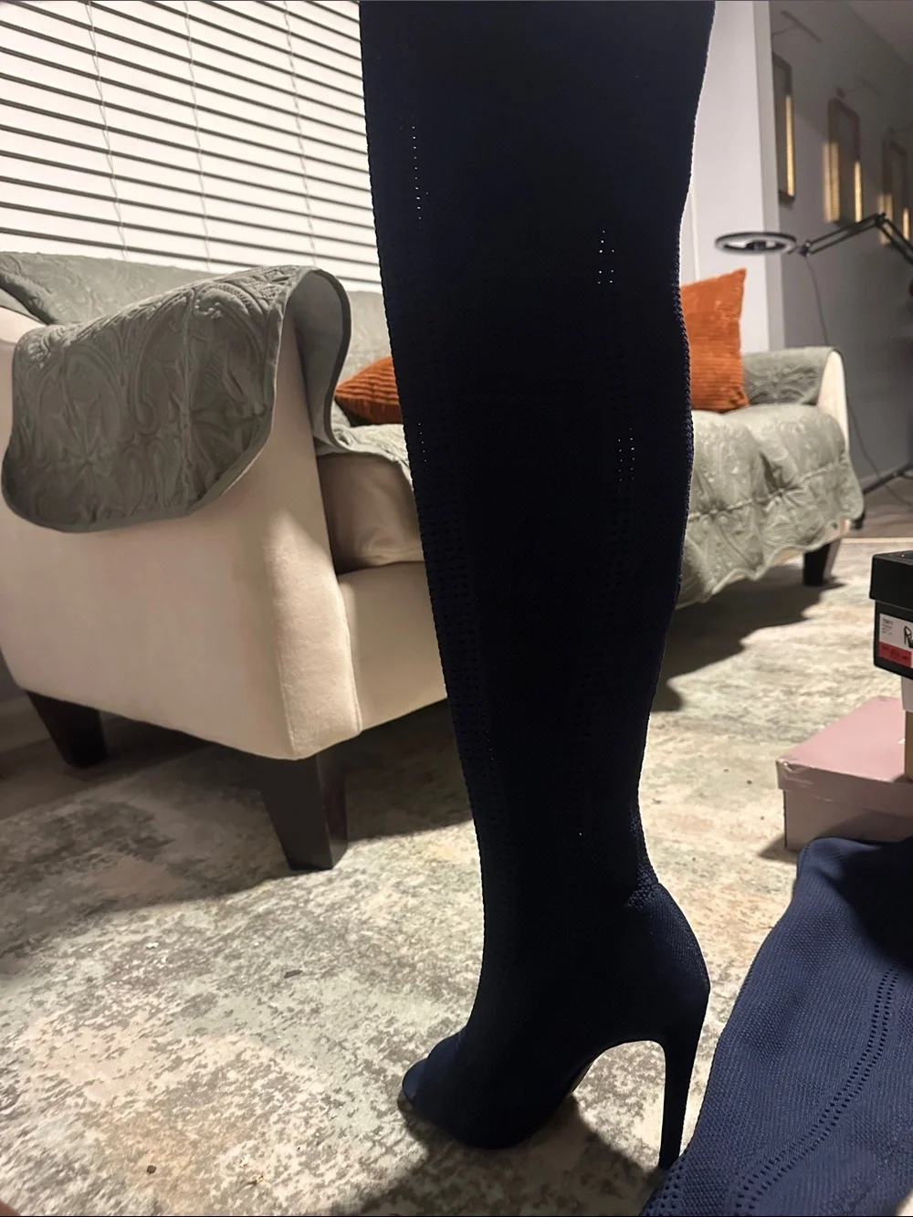 Women's Navy Knit Over-the-Knee Stiletto Boots